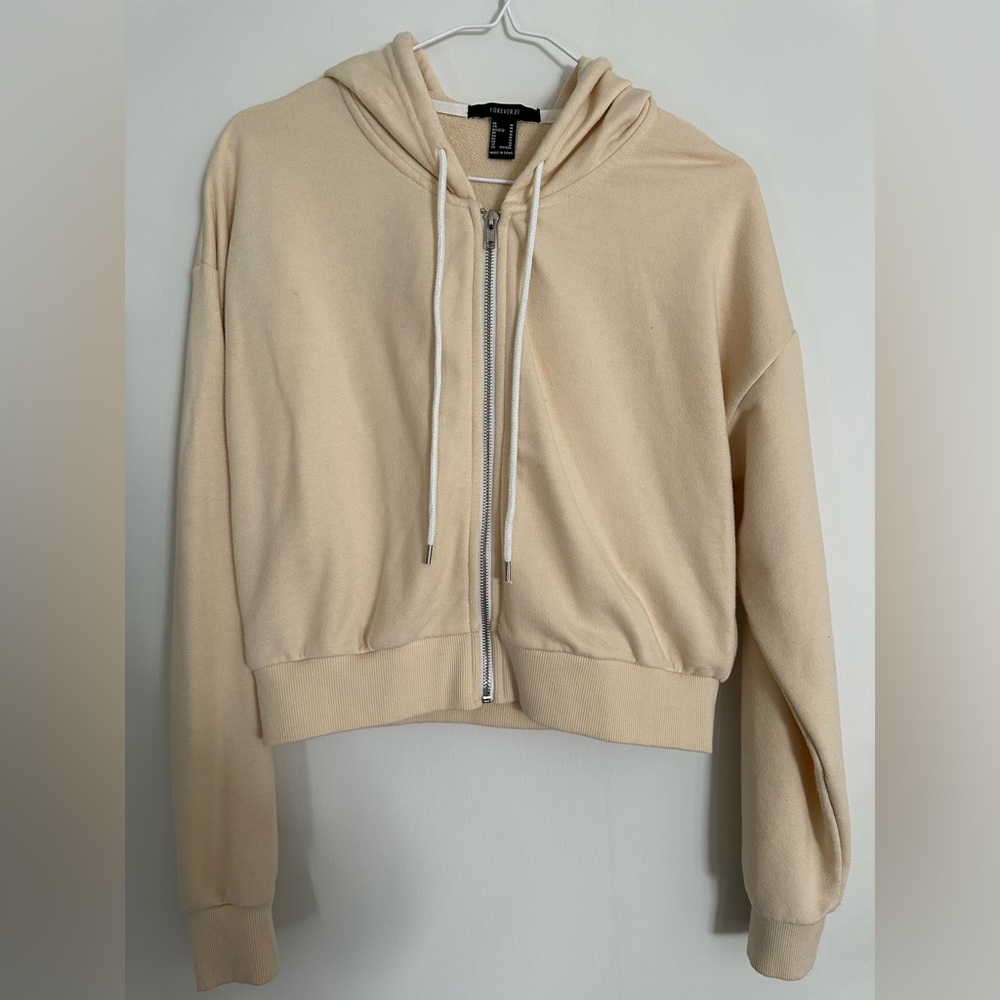 Forever 21 Pastel Yellow Cropped Zip Up Jacket